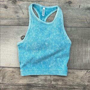 Zenana Blue Padded Ribbed Racerback Crop Tank Top